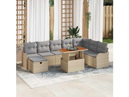 Sada zahradních pohovek s polštářem 9 pcs Béžová Poly ratan 3359955