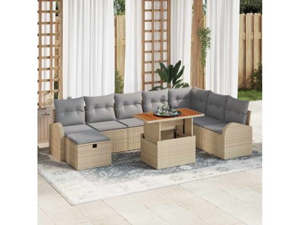 Sada zahradních pohovek s polštářem 9 pcs Béžová Poly ratan 3359983