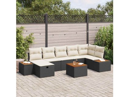 Sada zahradních pohovek s polštářem 8 pcs Černá Poly ratan 3360976