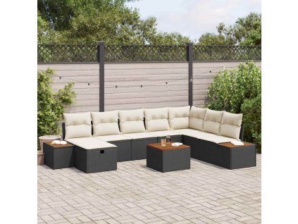 Sada zahradních pohovek s polštářem 9 pcs Černá Poly ratan 3360991