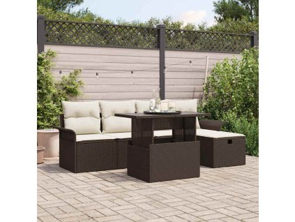 Sada zahradních pohovek s polštářem 6 pcs Hnědá Poly ratan 3360997