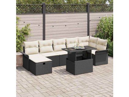 Sada zahradních pohovek s polštářem 8 pcs Černá Poly ratan 3361016