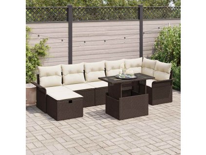 Sada zahradních pohovek s polštářem 8 pcs Hnědá Poly ratan 3361017