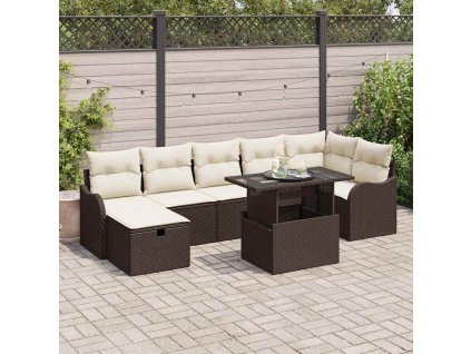Sada zahradních pohovek s polštářem 8 pcs Hnědá Poly ratan 3361057