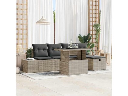 Sada zahradních pohovek 6 pcs Světle šedá polyratan 3361201