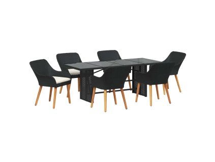 Zahradní jídelní souprava s polštářem 7 pcs Černá polyratan 3261621