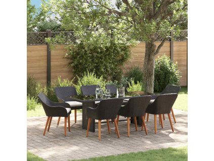 Zahradní jídelní souprava s polštářem 9 pcs Černá polyratan 3261622