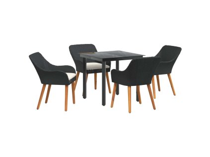 Zahradní jídelní souprava s polštářem 5 pcs Černá polyratan 3261671