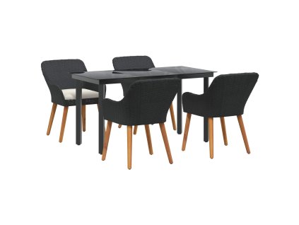 Zahradní jídelní souprava s polštářem 5 pcs Černá polyratan 3261672
