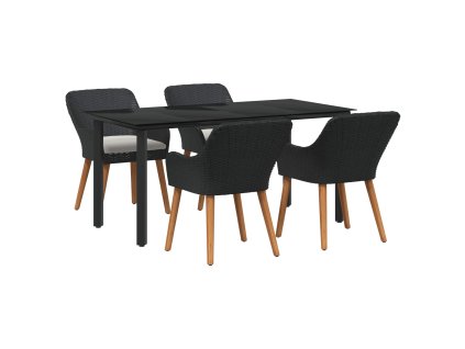 Zahradní jídelní souprava s polštářem 5 pcs Černá polyratan 3261673