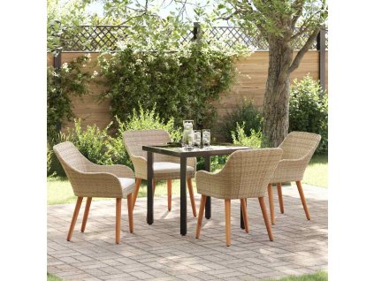 Zahradní jídelní souprava s polštářem 5 pcs Béžová polyratan 3261699