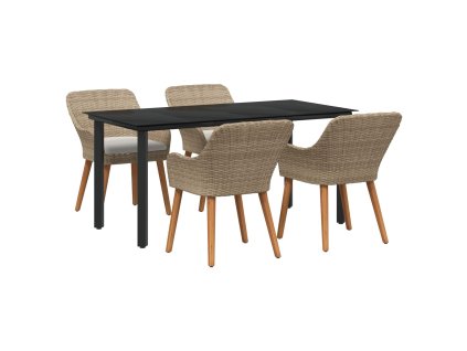 Zahradní jídelní souprava s polštářem 5 pcs Béžová polyratan 3261701