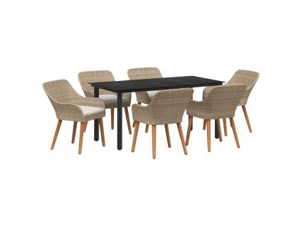 Zahradní jídelní souprava s polštářem 7 pcs Béžová polyratan 3261702