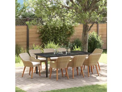 Zahradní jídelní souprava s polštářem 9 pcs Béžová polyratan 3261704