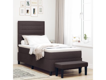 postel s boxspringem s matrací a lavičkou tmavě hnědá 80x200 cm tkanina 3343949