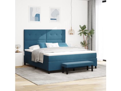 Postel s boxspringem s matrací a lavicí tmavě modrá 180x200 cm samet 3344532