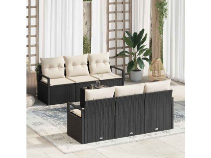 Set pohovek 7 pcs Černá a krémová polyratan 3346267