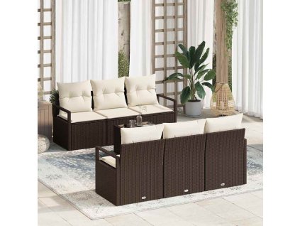 Set pohovek 7 pcs Hnědá a krémová polyratan 3346268