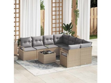 Set pohovek s polštářem 9 pcs Beige a šedá polyratan 3346320