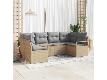 Set pohovek s polštářem 6 pcs Béžová polyratan 3346520