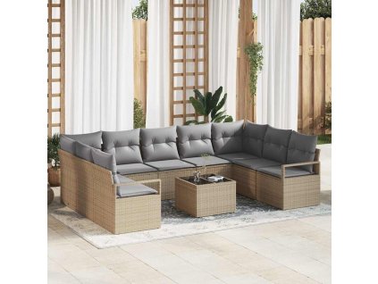 Set pohovek s polštářem 10 pcs Béžová polyratan 3346550