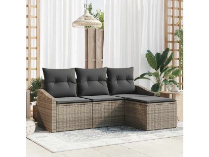 Set pohovek s polštářem 4 pcs Šedá polyratan 3346669