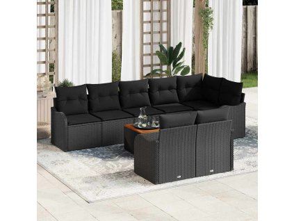 Sada zahradních pohovek s polštářem 9 pcs Černá polyratan 3347471