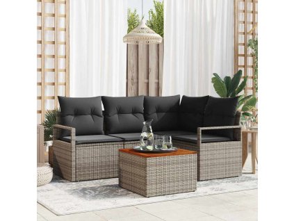 Sada zahradních pohovek s polštářem 5 pcs Šedá Poly ratan 3347699