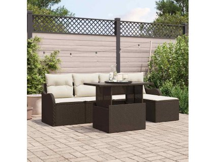 Sada zahradních pohovek s polštářem 6 pcs Hnědá Poly ratan 3348444
