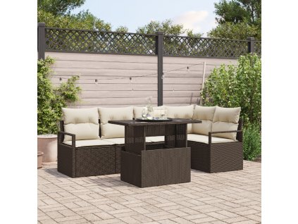 6dílná zahradní sofa set s polštáři Hnědý Polyratan 3348824