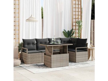 Sada zahradních pohovek s polštářem 6 pcs Šedá polyratan 3348825