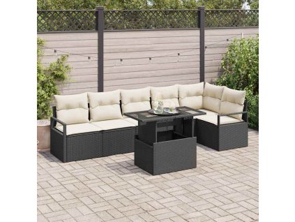 Sada zahradních pohovek s polštářem 7 pcs Černá Poly ratan 3348833