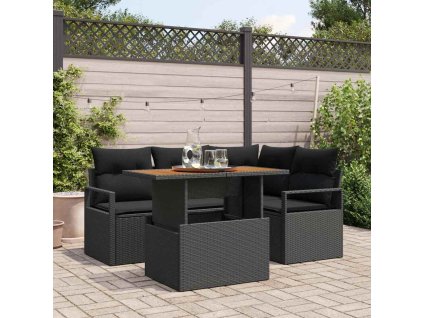 Zahradní jídelní souprava s polštářem 5 pcs Černá a hnědá 3349708