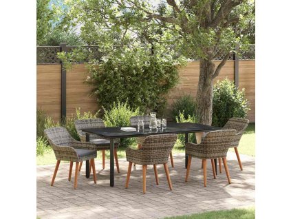 Zahradní jídelní souprava s polštářem 7 pcs Šedá polyratan 3261689