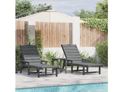 Sada zahradního nábytku vidaXL 3 dílná světle šedá HDPE, Sluneční lehátko vidaXL světle šedá 53x162x98.5 cm HDPE, Postranní stůl vidaXL Adirondack světle šedý 38x38x45 cm HDPE 3335857