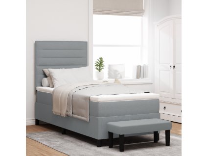 Boxspring postel s matrací a bench světle šedá 90x190 cm látka 3343953