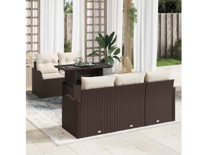 Sada zahradních pohovek s polštářem 6 pcs Hnědá polyratan 3348374