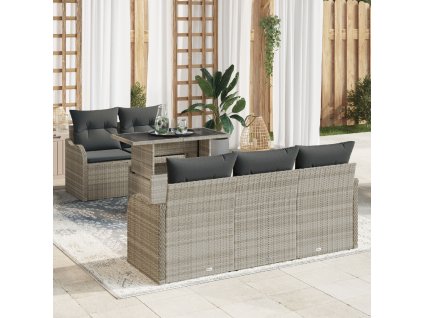 Sada zahradního sofa se 6 kusy a polštáři Světle šedá Poly Ratan 3348378