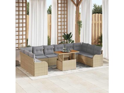 Sada zahradních pohovek s polštářem 11 pcs béžová a světle šedá 3349510