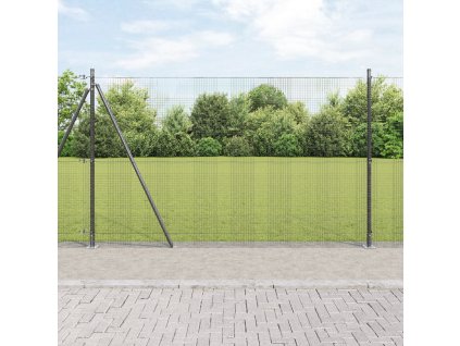 Svařovaný plot s 13 sloupky s přírubou Šedý 1,5x25 m Ocel 3352566