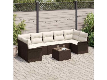 Sada zahradních pohovek 8 pcs Hnědá a krémová polyratan 3353947