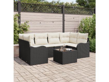 7dílný zahradní sofa set s polštáři Černý poly ratan 3354266