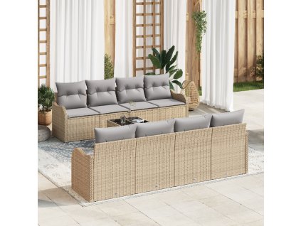 9 dílná sada zahradního sofa s polštáři béžový poly ratan 3354299