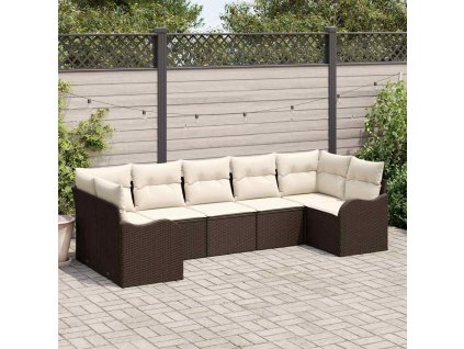 Sada zahradních pohovek 7 pcs Hnědá a bílá Poly ratan 3354517