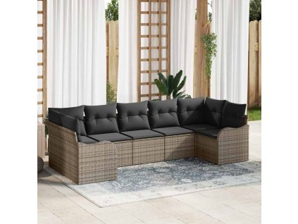 Sada zahradních pohovek s polštářem 7 pcs Šedá Poly ratan 3354518