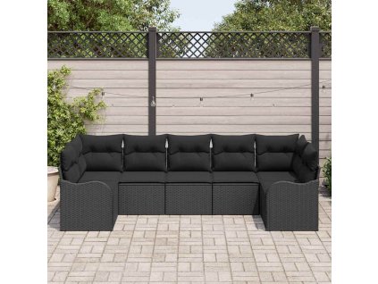 Sada zahradních pohovek s polštářem 7 pcs Černá Poly ratan 3354522