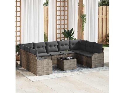 Sada zahradních pohovek s polštářem 10 pcs Šedá Poly ratan 3354538