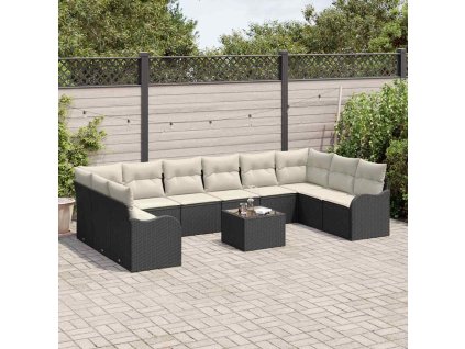 Sada zahradních pohovek 11 pcs Černá a bílá polyratan 3354556