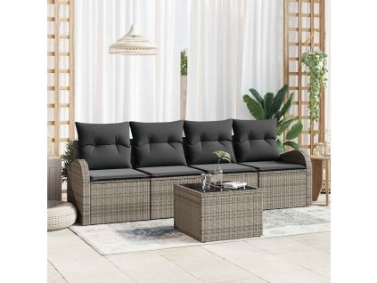 Sada zahradních pohovek 5 pcs Šedá Polyratan a ocel a sklo 3354578