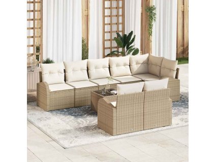 Set pohovek s polštářem 9 pcs Béžová a bílá polyratan 3354770